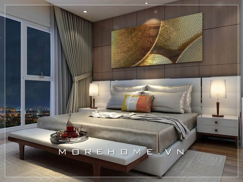 Gợi ý cho bạn mẫu giường ngủ bọc da hiện đại tại phòng ngủ Master chung cư cao cấp
